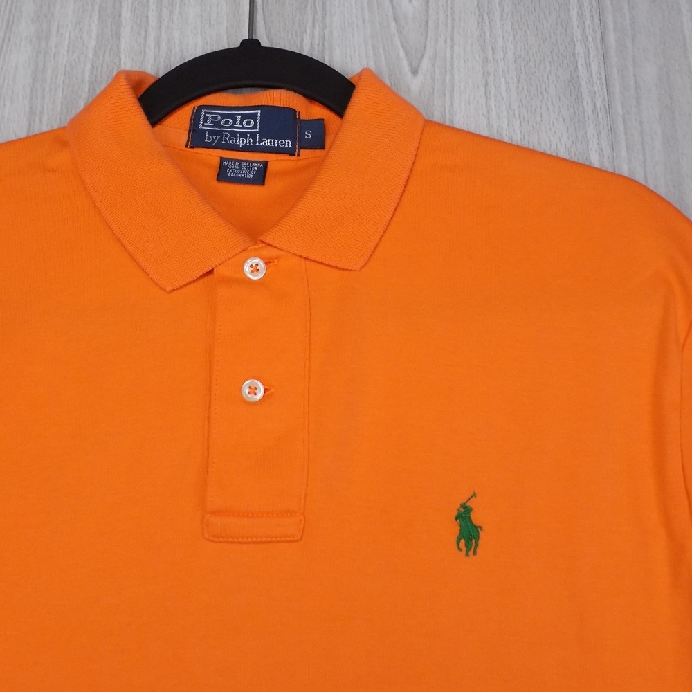 Polo Ralph Lauren Classic Fit Polo Shirt Mens S Orange Green Pony EUC
